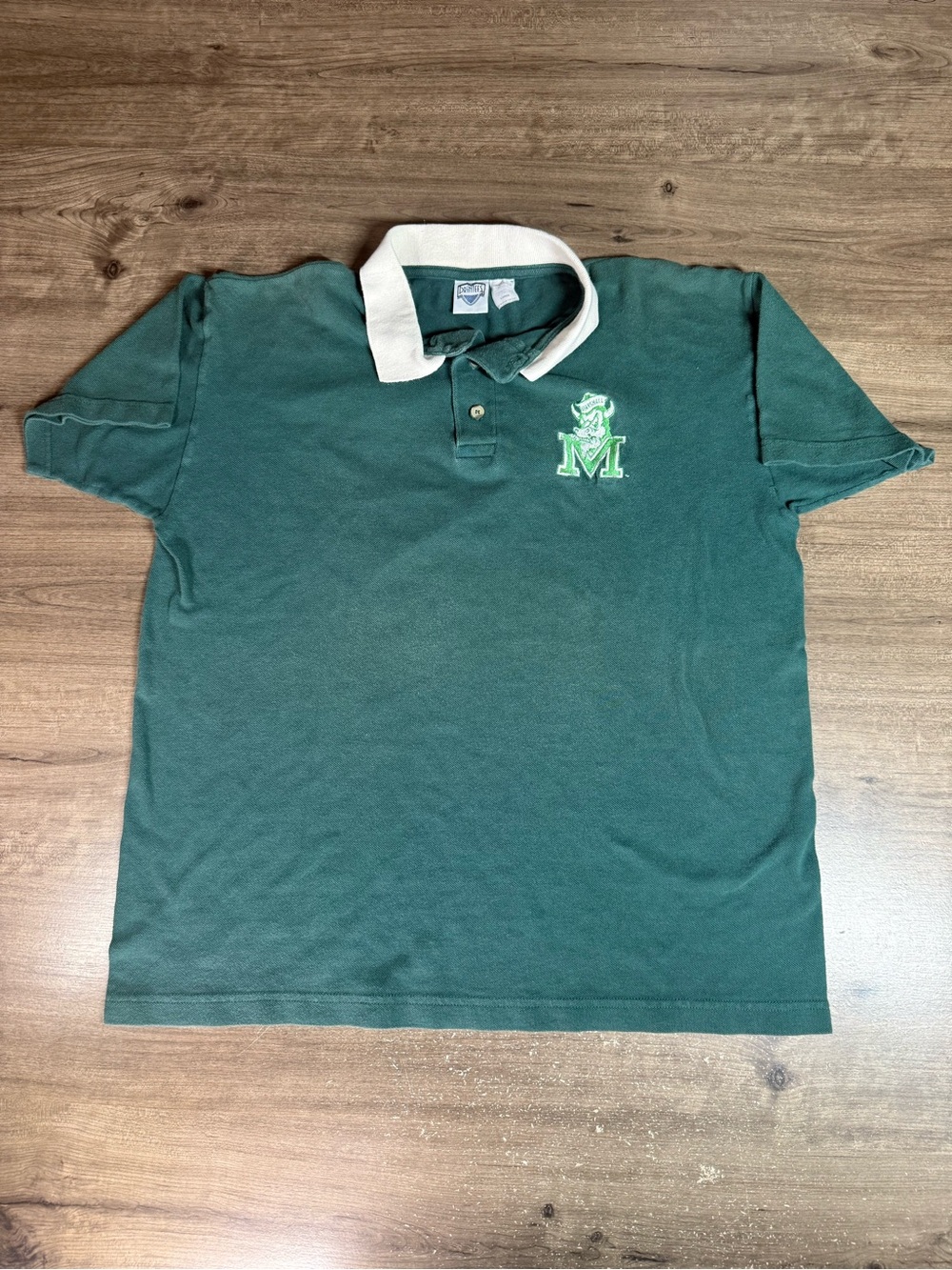 Vintage 90s Marshall Thundering Herd Polo Shirt Printees Marco Mascot Green XL